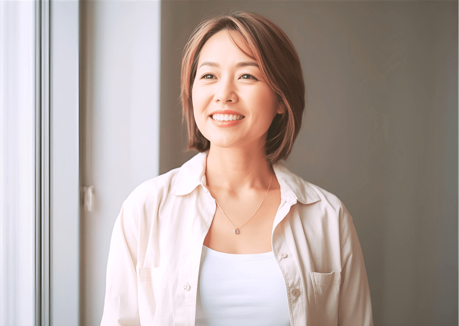 痩せるだけでなく若さを取り戻した40代女性の笑顔のイメージ